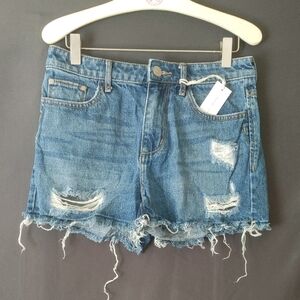Gilded Intent Blue Distressed Jean Shorts